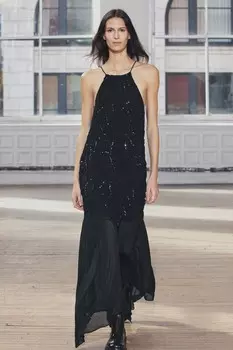 Платье с блестками и халтером ZARA, черный