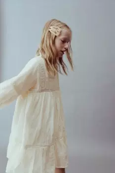 Платье с блестящими воланами ZARA, экрю