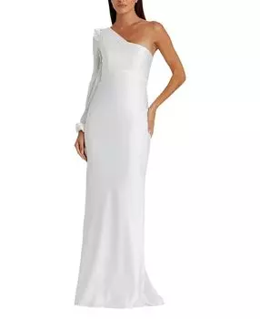 Платье с блузонным рукавом и одним плечом Mac Duggal, белый