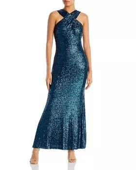 Платье с бретелью через шею из пайеток Eliza J, синий