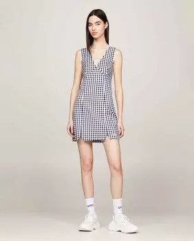 Платье с бретелями в мелкую клетку Tommy Jeans, черный