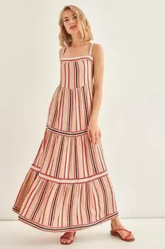 Платье с бретелями в полоску Vitrin, красный