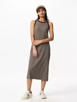 Платье с чашечками в рубчик полосатое, короткое Uniqlo, коричневый