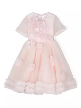 Платье с цветочной аппликацией и оборками MARCHESA KIDS COUTURE, розовый