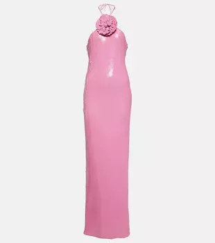 Платье с цветочной аппликацией и пайетками Rodarte, розовый