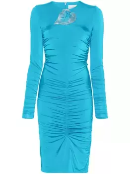 Платье с цветочной аппликацией и сборками Giuseppe Di Morabito, синий