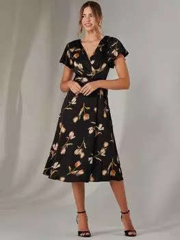 Платье с цветочной оберткой спереди Jolie Moi, черный