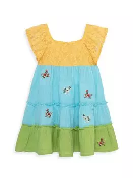 Платье с цветочной вышивкой для маленьких девочек и девочек с цветными блоками Peek, разноцветный