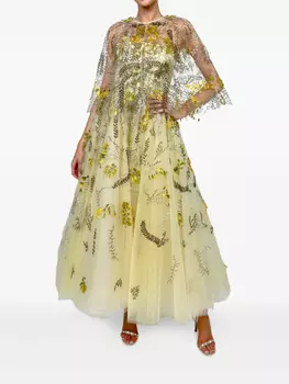 Платье с цветочной вышивкой Monique Lhuillier, желтый