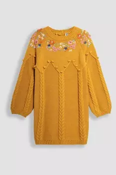 Платье с цветочной вышивкой, связанное косами Jojo Maman Bb, желтый