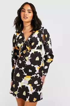 Платье с цветочной завязкой передним платьем Boohoo, черный