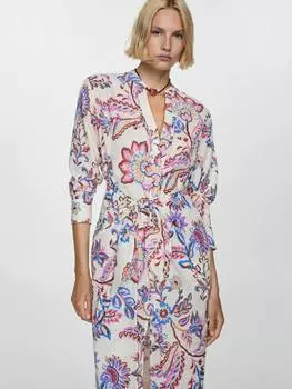 Платье с цветочным бантом от лены Mango, кремовый/разноцветный