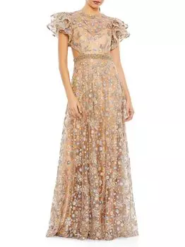 платье с цветочным декором Mac Duggal, бежевый