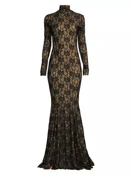 Платье с цветочным кружевом и открытой спиной Norma Kamali, черный