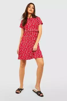 Платье с цветочным платьем Boohoo, красный