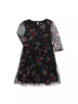 Платье с цветочным принтом для маленькой девочки Us Angels, черный