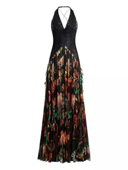 Платье с цветочным принтом ETRO, черный