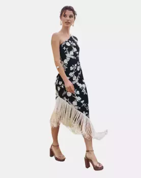 Платье с цветочным принтом и бахромой MIPHAI, черный