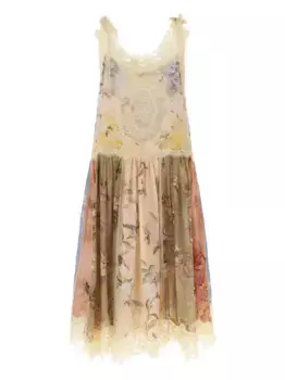 Платье с цветочным принтом и кружевной отделкой ZIMMERMANN, нейтральный