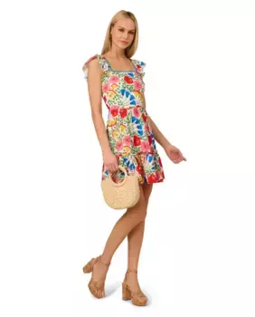 Платье с цветочным принтом и квадратным вырезом Adrianna Papell, мультиколор