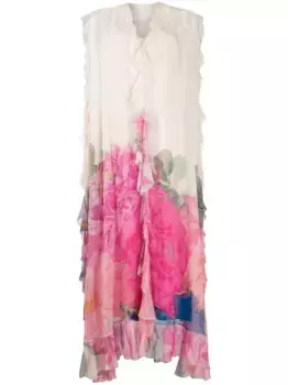 Платье с цветочным принтом и оборками VALENTINO GARAVANI, нейтральный