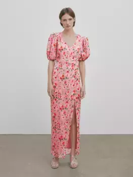 Платье с цветочным принтом и рукавами-буфками - studio Massimo Dutti, розовый