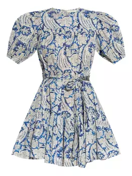 Платье с цветочным принтом и рукавами-фонариками Ulla Johnson, синий