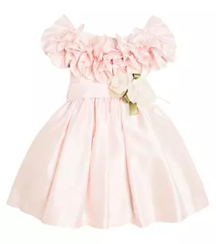 Платье с цветочным принтом и тюлевой отделкой Monnalisa, мультиколор