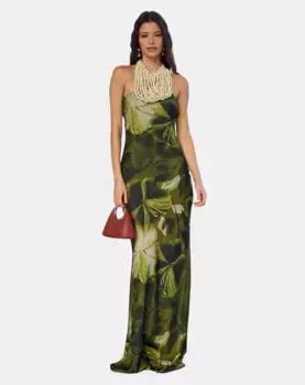 Платье с цветочным принтом и вырезом "слово чести" MIPHAI, зеленый