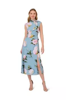 Платье с цветочным принтом и завязками на шее Adrianna Papell, мультиколор