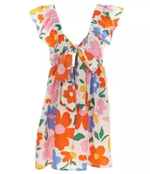 Платье с цветочным принтом и завязкой на спине для больших девочек 7–16 лет «Маки и розы» Poppies and Roses, цветочный