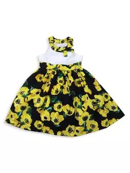 Платье с цветочным принтом ноготков для маленьких девочек и девочек Joe-Ella, черный