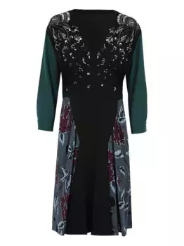 Платье с цветочным принтом, украшенное кристаллами Prada, черный