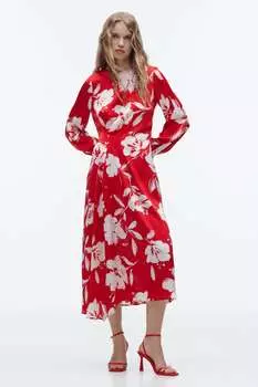 Платье с цветочным принтом ZARA, экру/красный