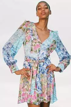 Платье с цветочным принтом ZARA, разноцветный