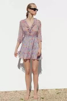 Платье с цветочным принтом ZARA, разноцветный