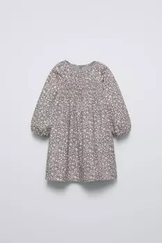 Платье с цветочным принтом ZARA, серый