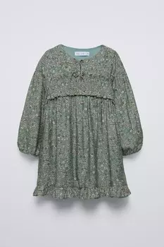 Платье с цветочным принтом ZARA, светло-зеленый