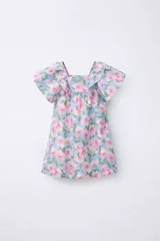 Платье с цветочным принтом ZARA, светло-синий