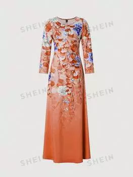 Платье с цветочным растительным принтом, оранжевый