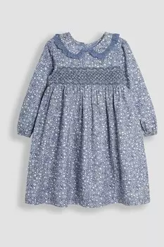 Платье с цветочным узором и воротником стойкой Jojo Maman Bb, синий