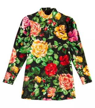 Платье с цветочным узором из хлопковой смеси Dolce&Gabbana Kids, цвет rose fdo.nero