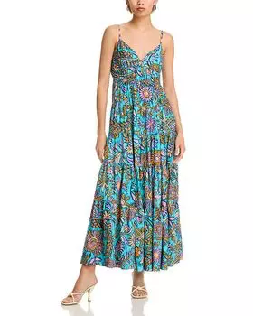 Платье с цветочным узором в стиле икат - эксклюзив AQUA, синий