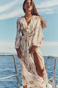 Платье с цветочным вырезом и воланами ZARA, разноцветный