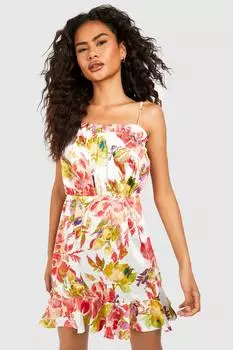 Платье с цветочными обрюками Boohoo, розовый