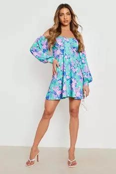 Платье с цветочными плечами Boohoo, зеленый