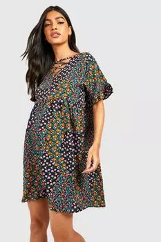 Платье с цветочными рукавами для беременной Boohoo, черный