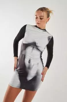 Платье с длинным рукавом и графическим силуэтом Pink Vanilla, черный