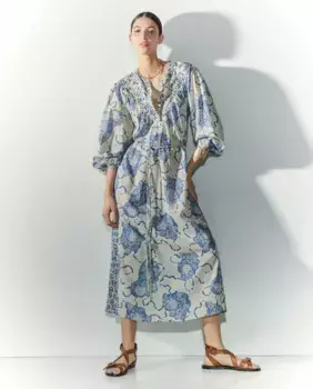 Платье с длинным рукавом и принтом Tintoretto, синий