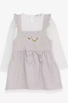 Платье с длинными рукавами для девочек-футболка с цветочной вышивкой Бежевый Меланж (1,5-5 лет) Breeze